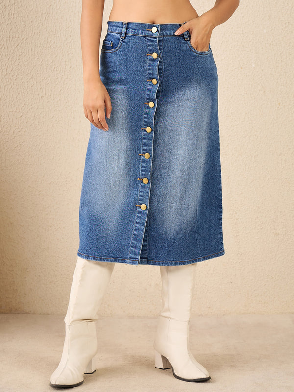 StyleStone Women's Denim Skirt with front Buttons