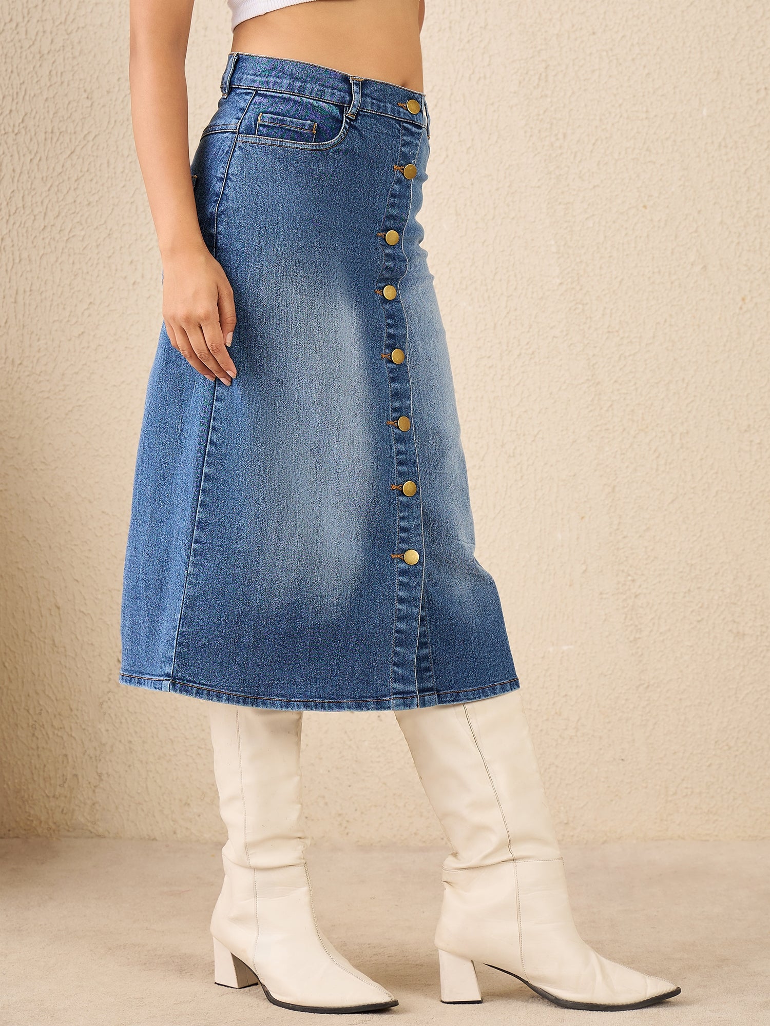 StyleStone Women's Denim Skirt with front Buttons