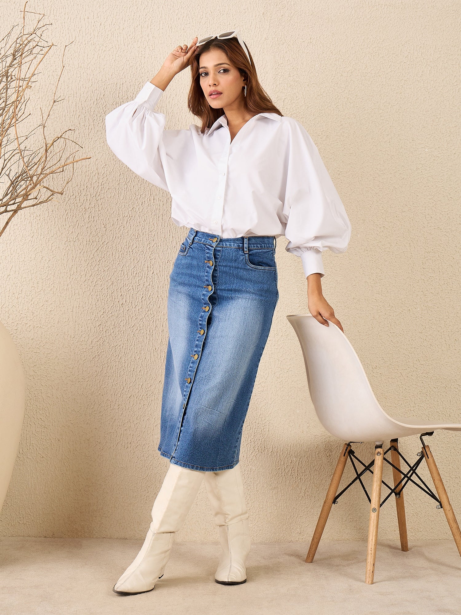 StyleStone Women's Denim Skirt with front Buttons