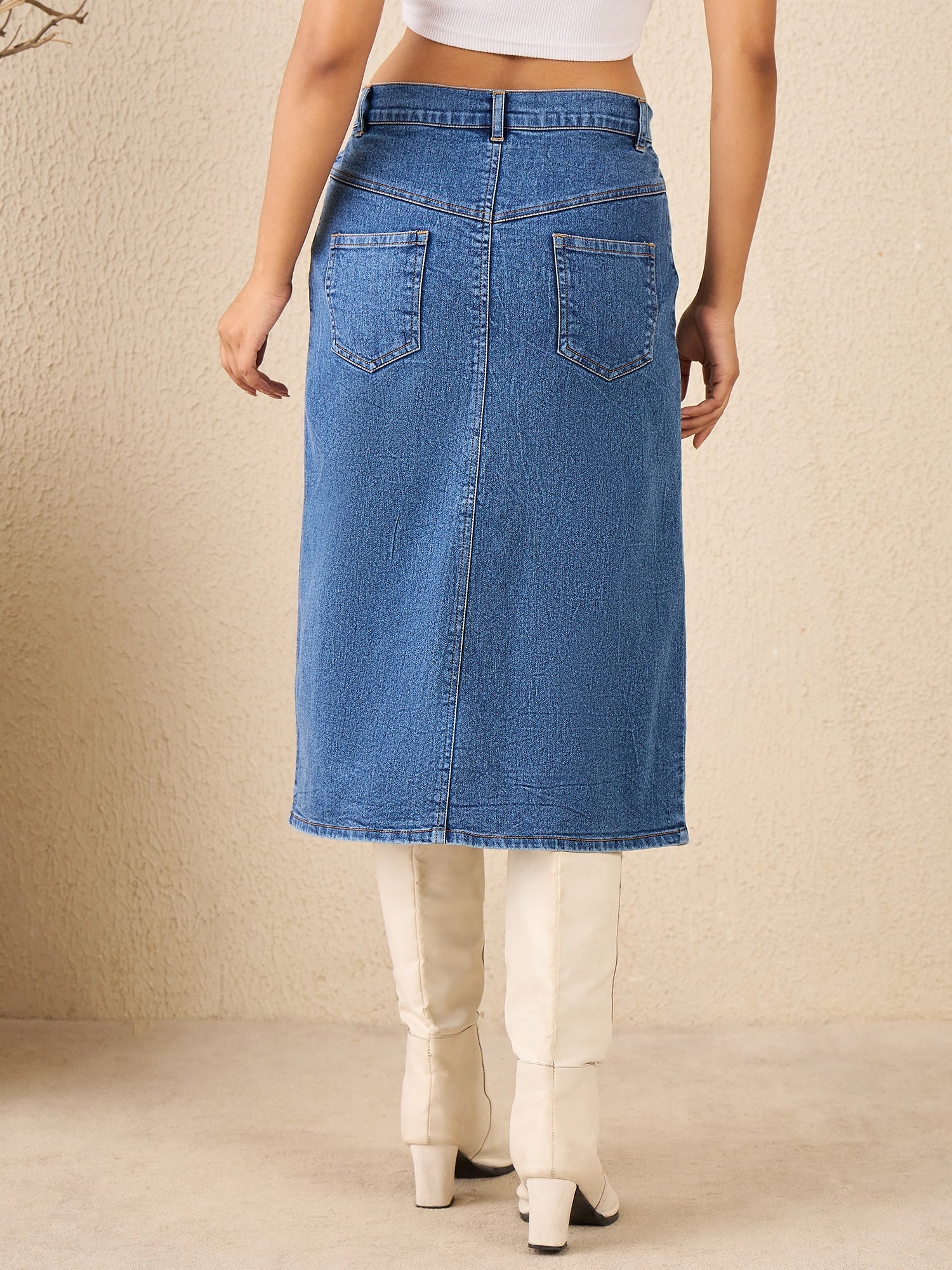 StyleStone Women's Denim Skirt with front Buttons