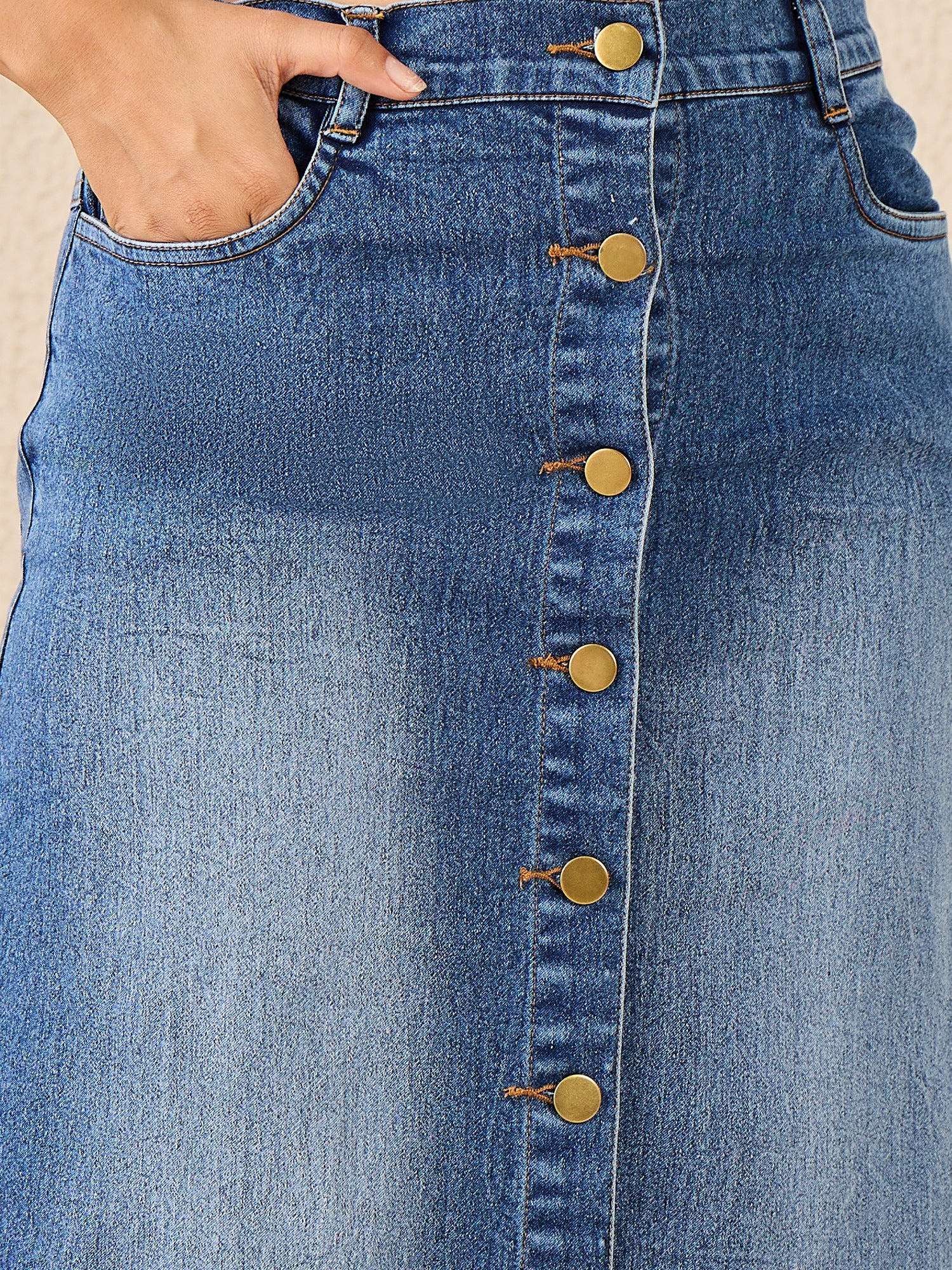 StyleStone Women's Denim Skirt with front Buttons