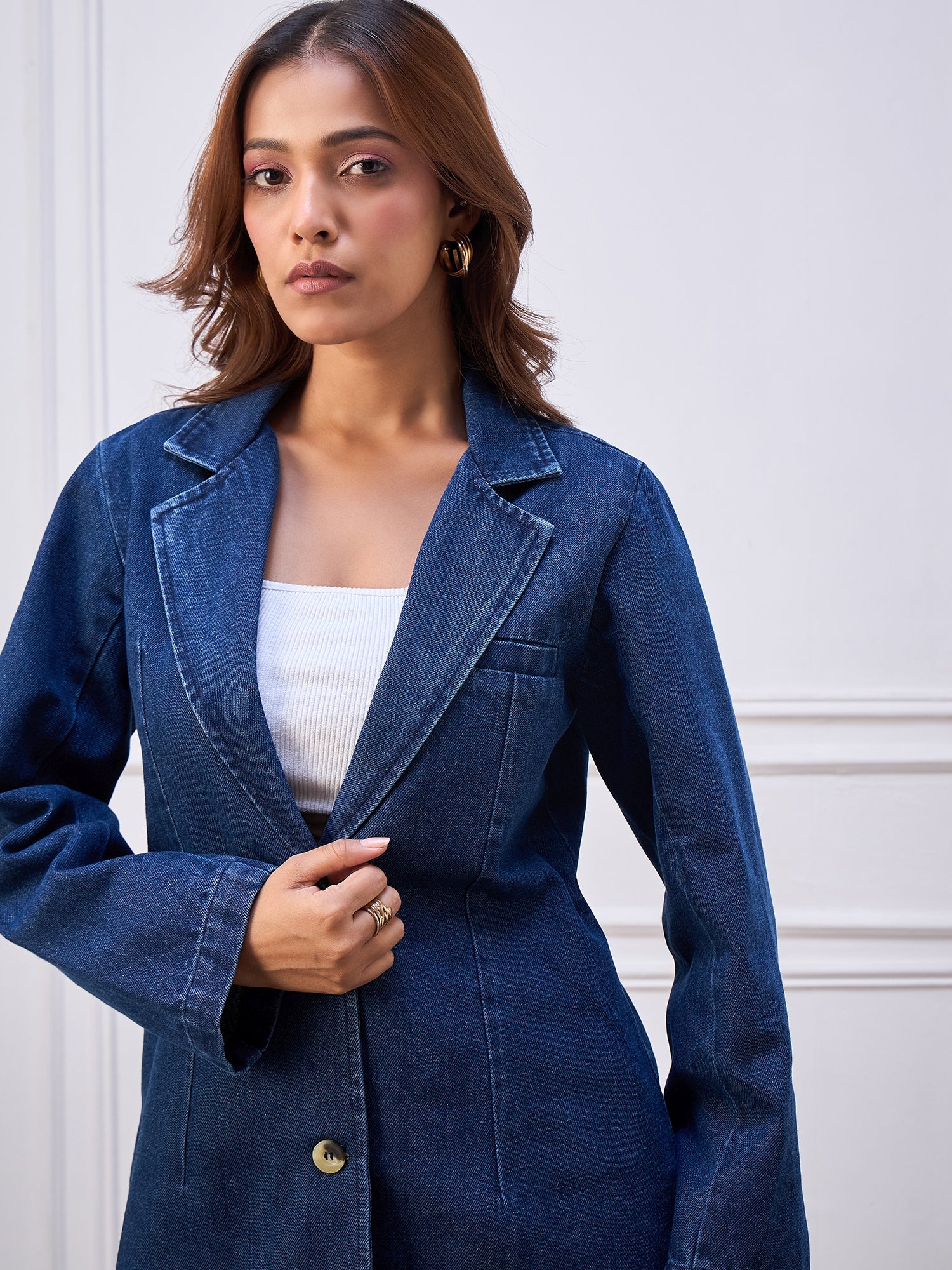 StyleStone Women's Denim Blazer Coat