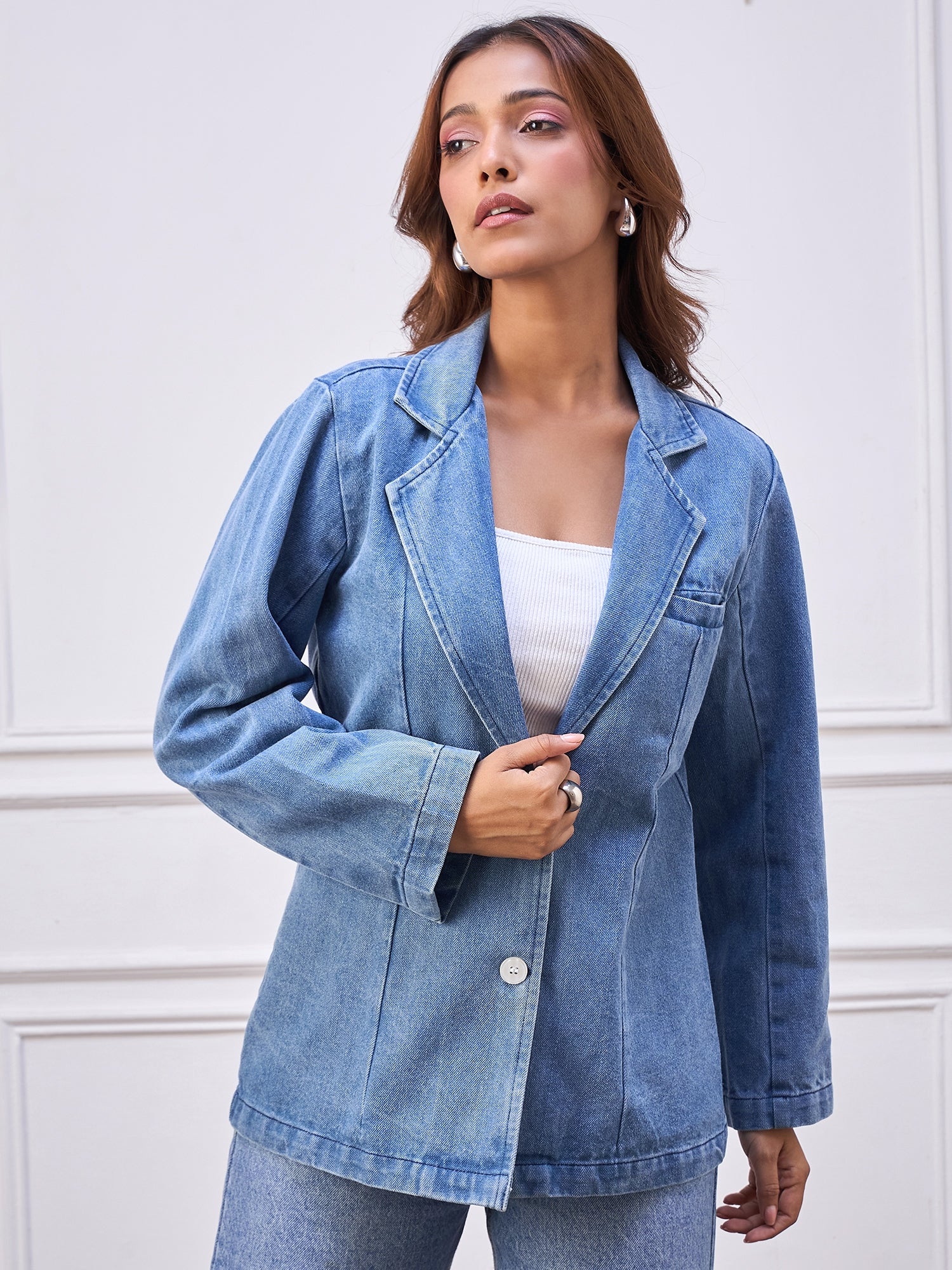 StyleStone Women's Denim Blazer Coat