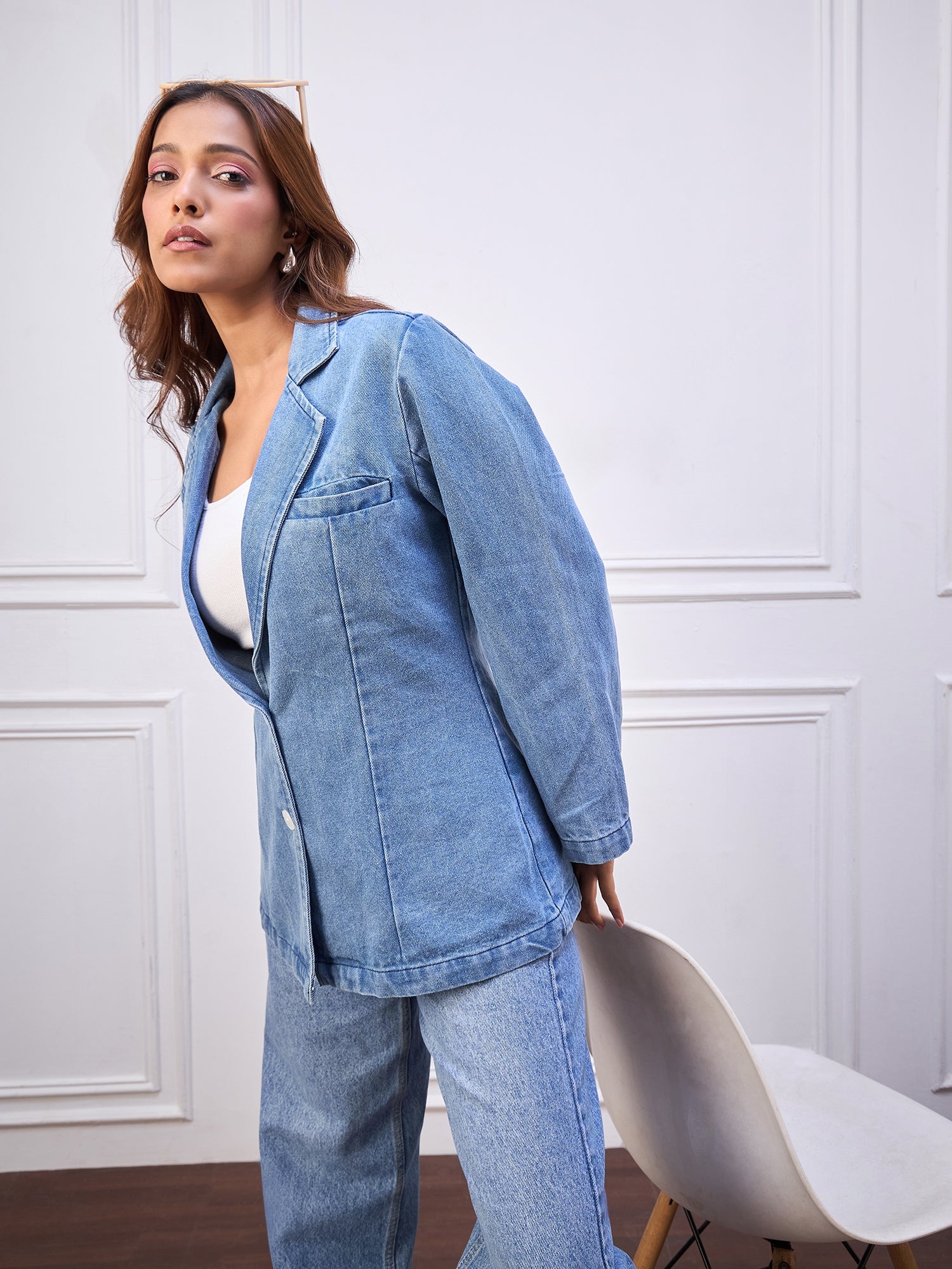 StyleStone Women's Denim Blazer Coat