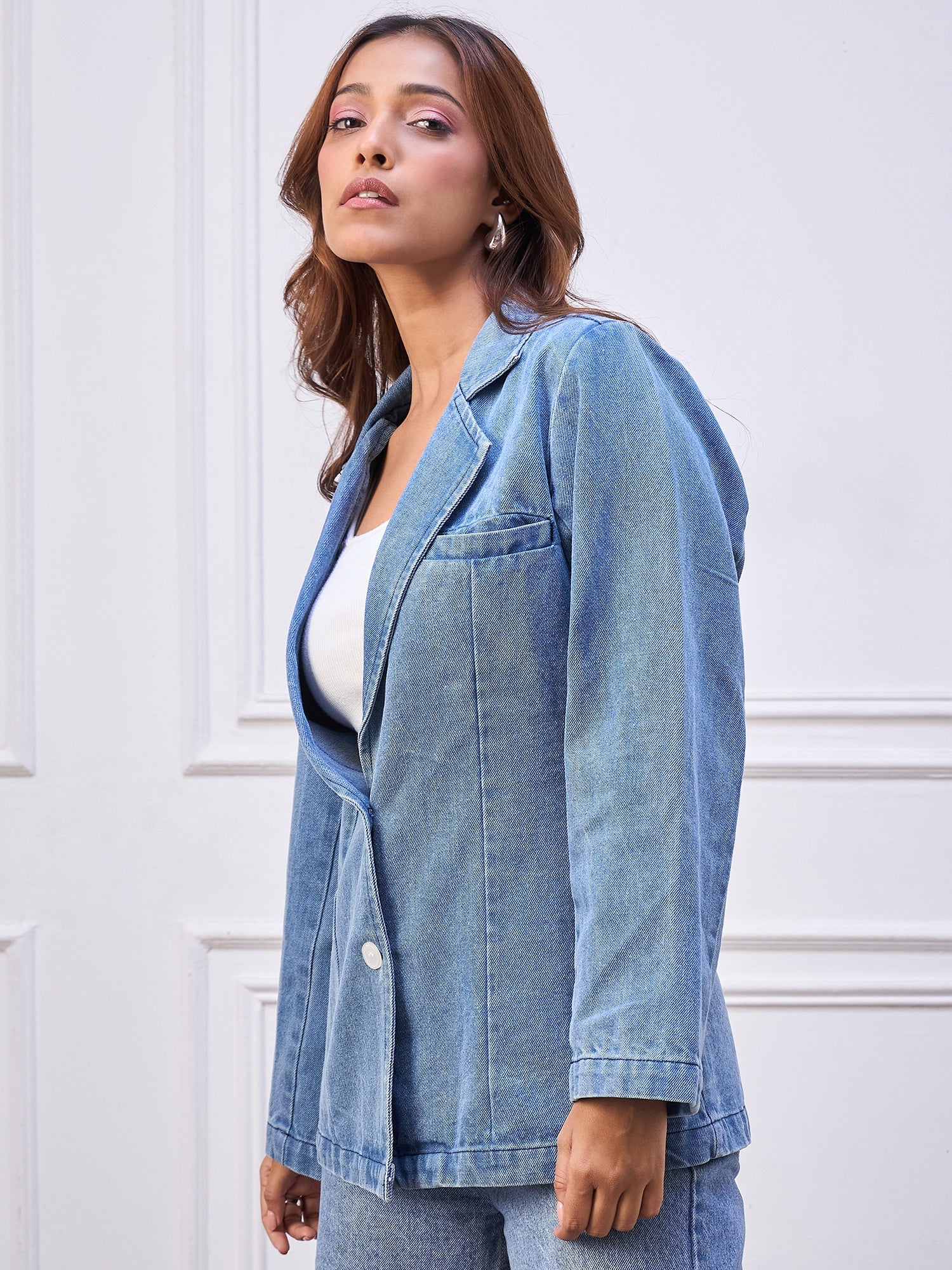 StyleStone Women's Denim Blazer Coat