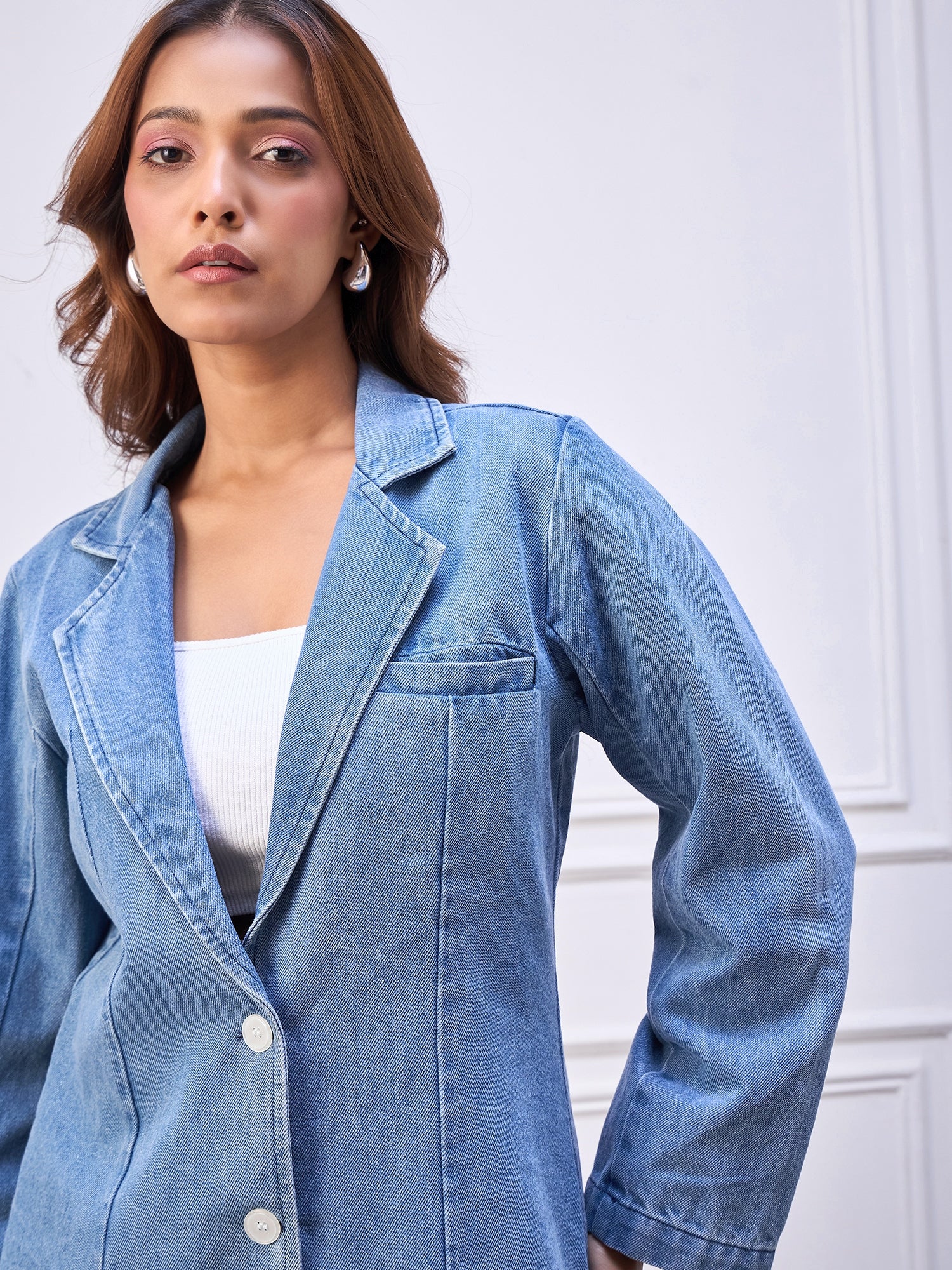 StyleStone Women's Denim Blazer Coat
