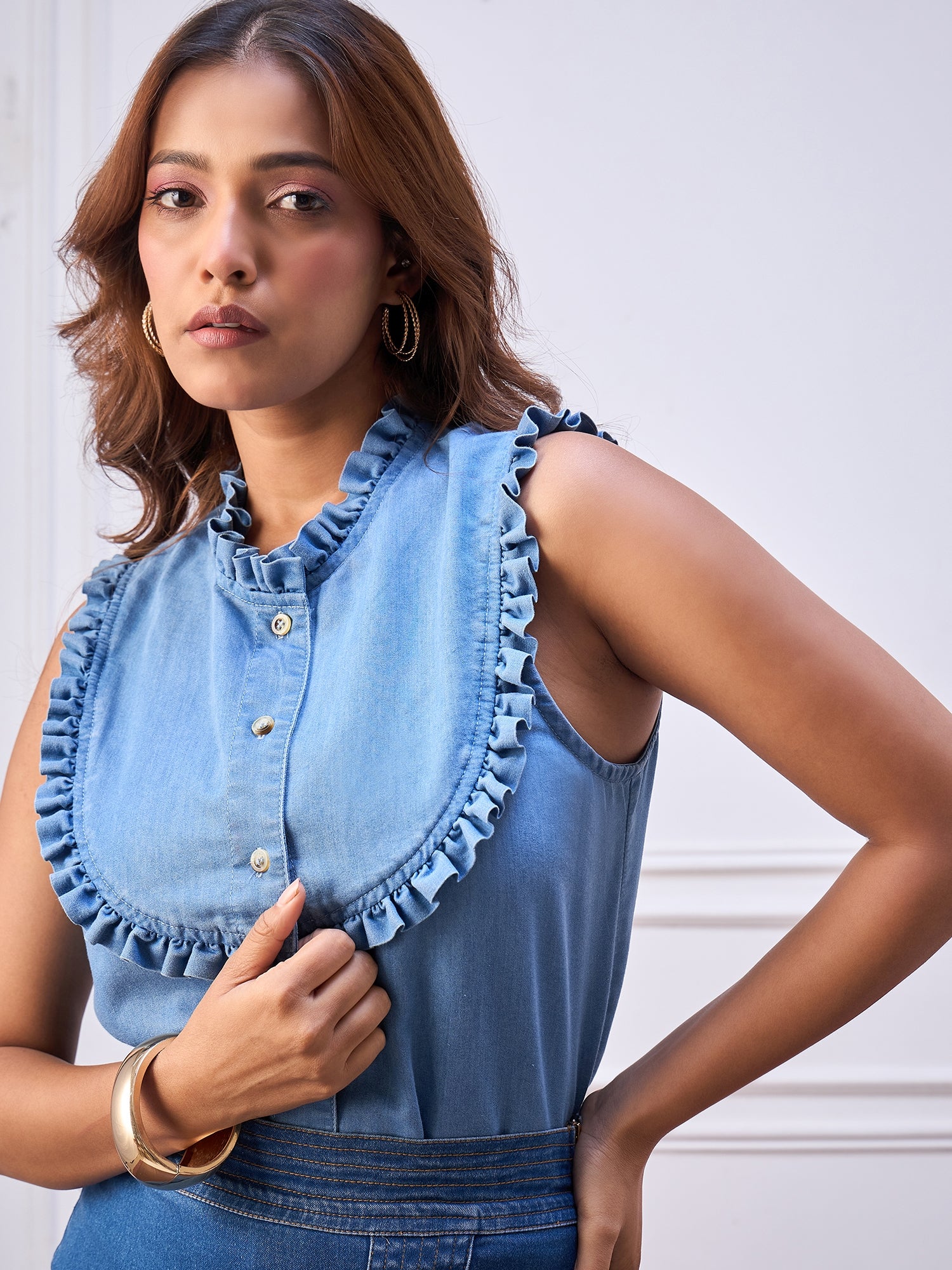 StyleStone Women's Ruffle detail Top