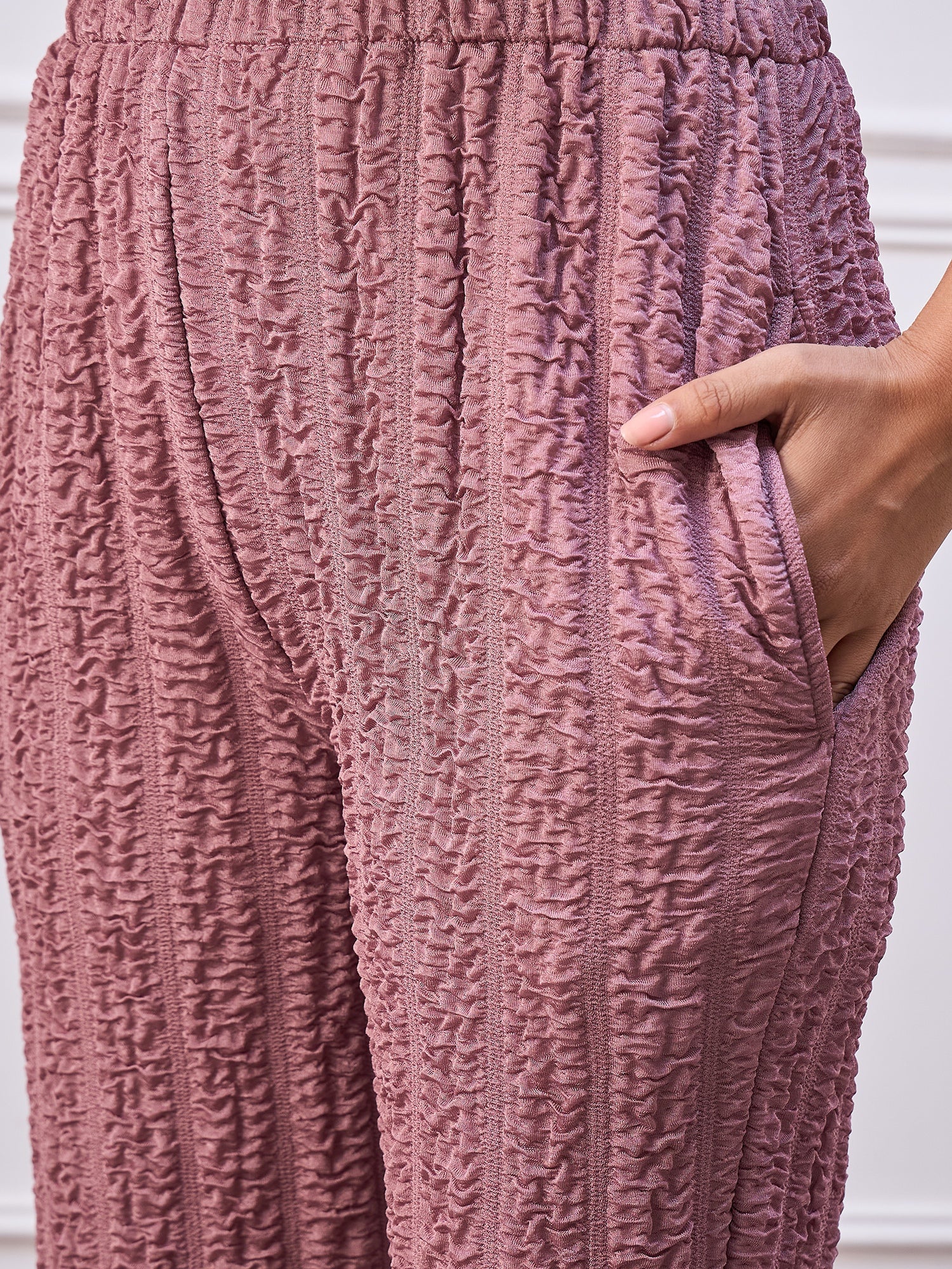 StyleStone Women's Lavender Crinkle Polyester Co-Ord Set