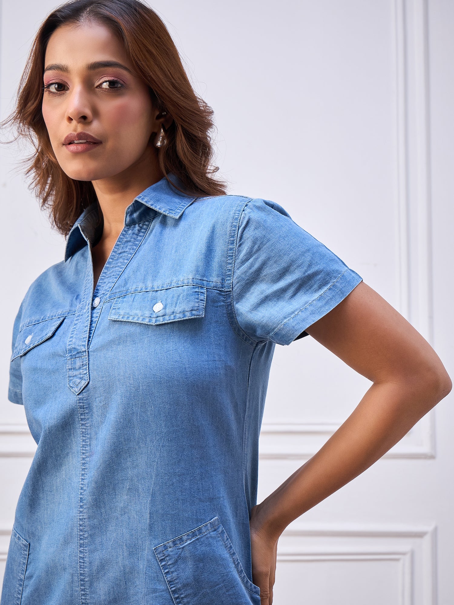 StyleStone Women's Denim Dress with Pockets
