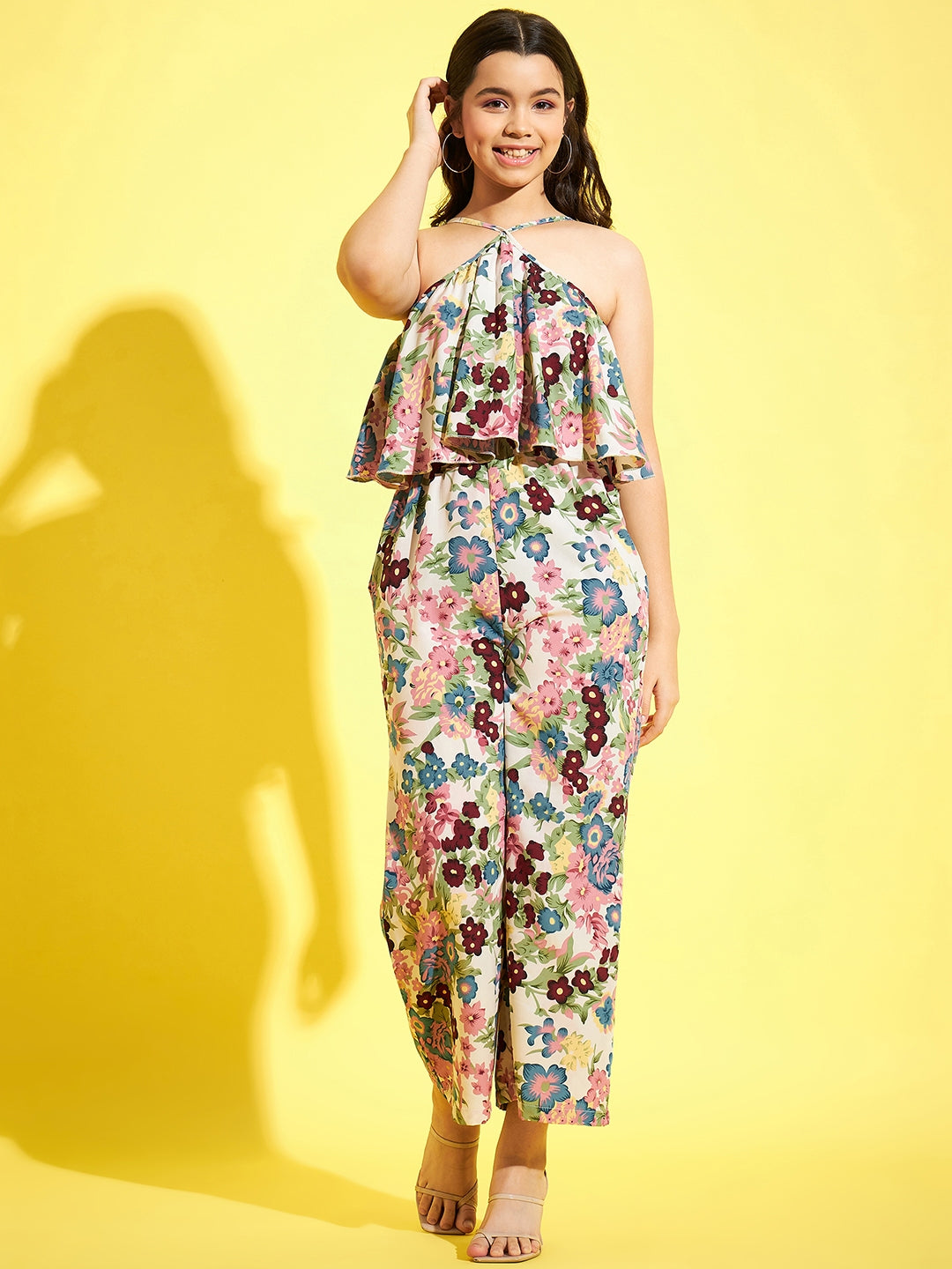 StyleStone Girls Polyester Multicolored Floral Layered Jumpsuit