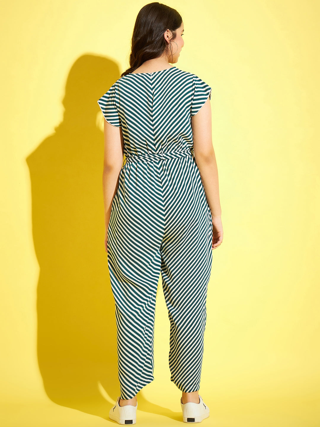 StyleStone Girls Green Striped Jumpsuit