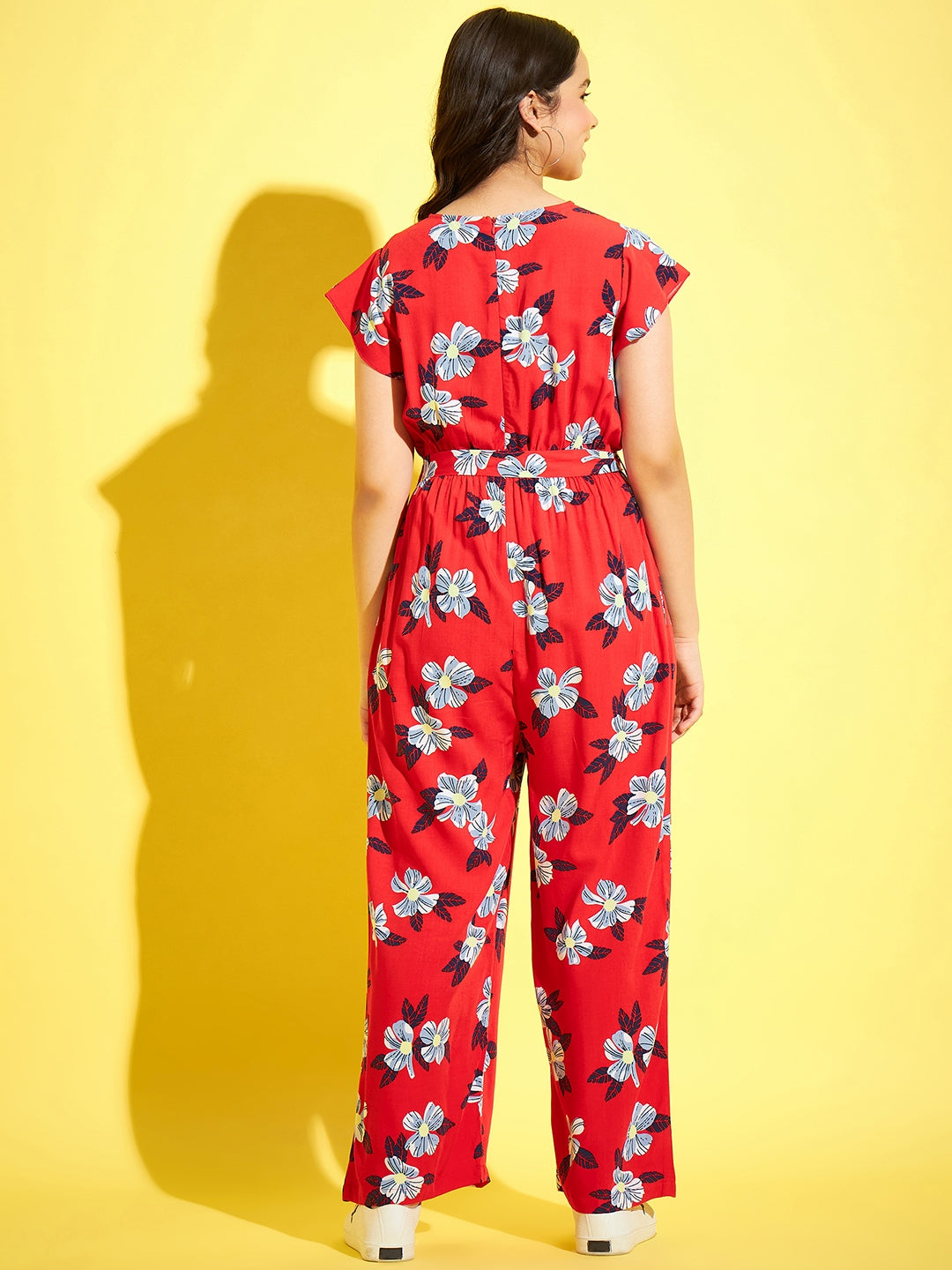 StyleStone Girls Red Floral Jumpsuit