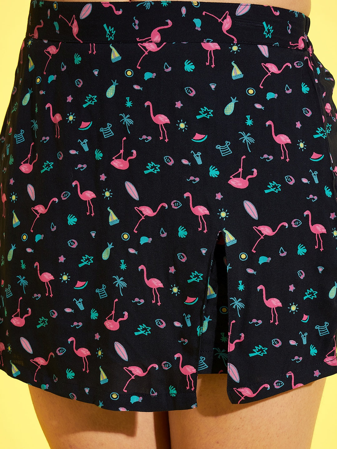 StyleStone Girls Flamingo printed Skorts and White Tie Knot Top Set