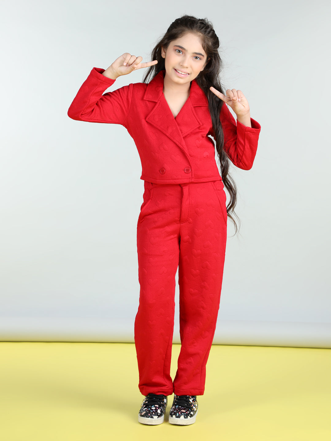 StyleStone Girls Heart Self Design Co-Ord Set