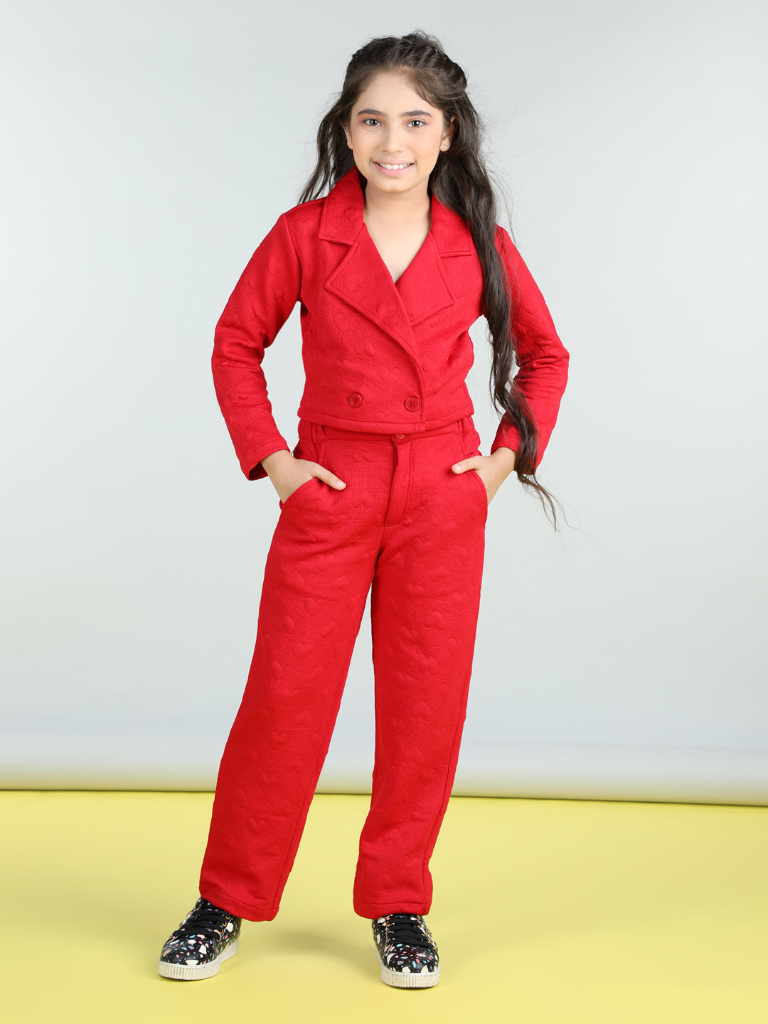 StyleStone Girls Heart Self Design Co-Ord Set