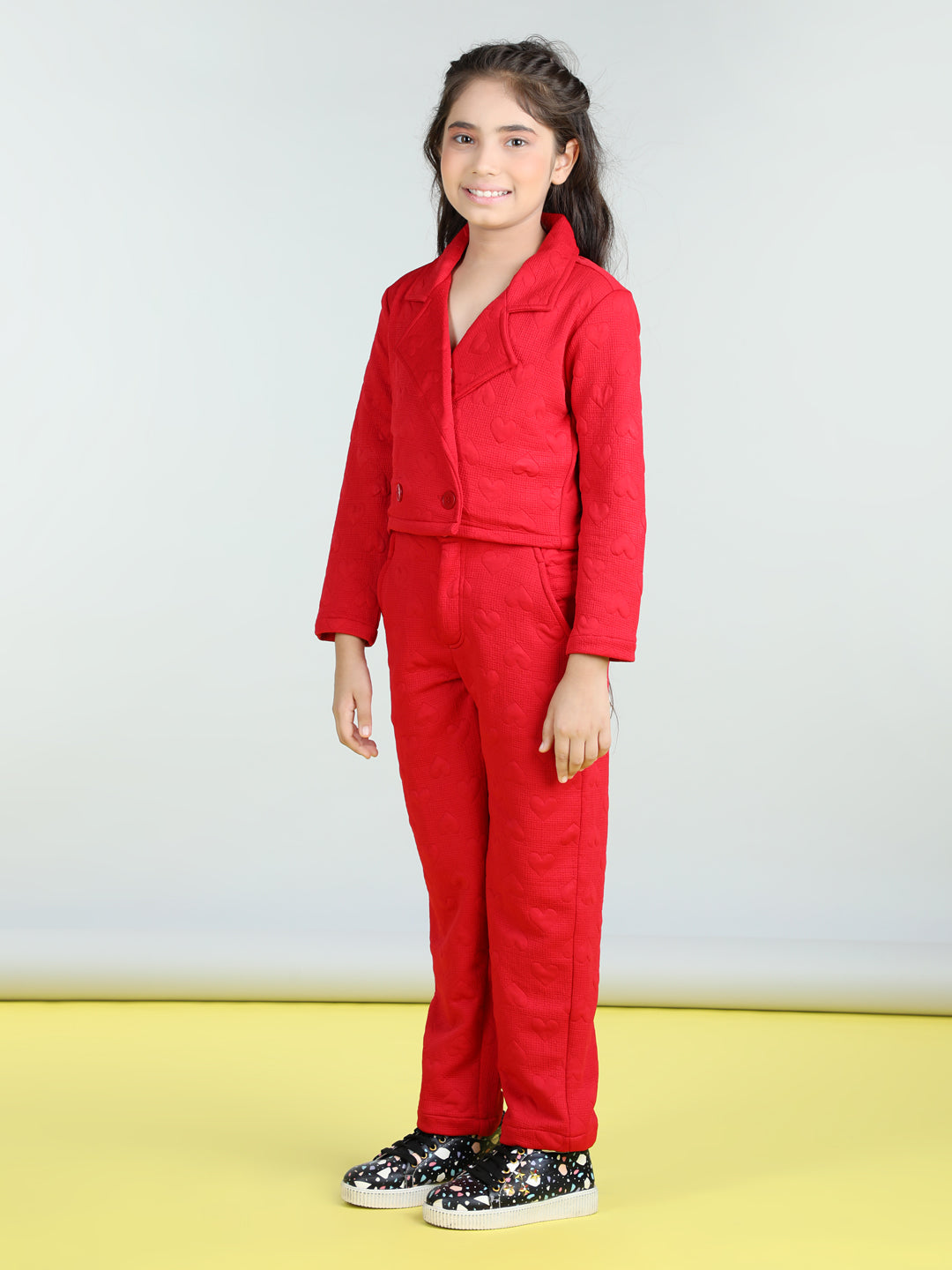 StyleStone Girls Heart Self Design Co-Ord Set