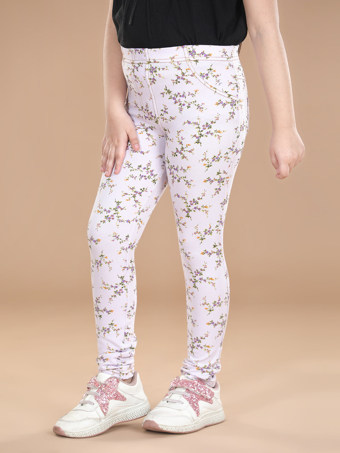 Girls Cotton Floral Printed Jegging