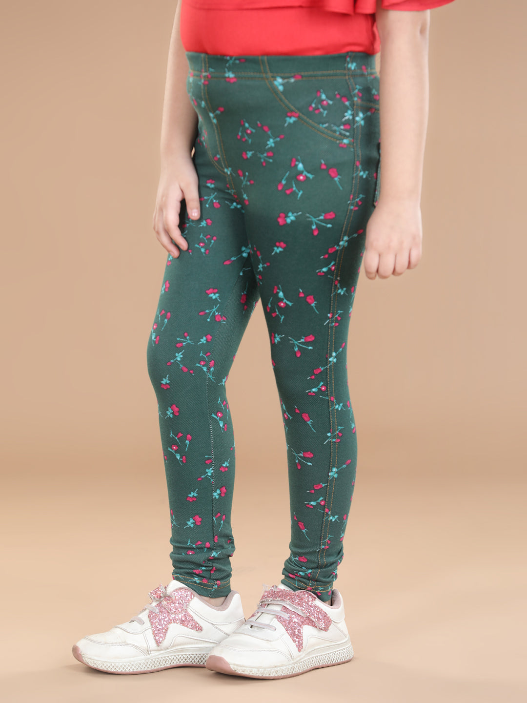 Girls Cotton Floral Printed Jegging