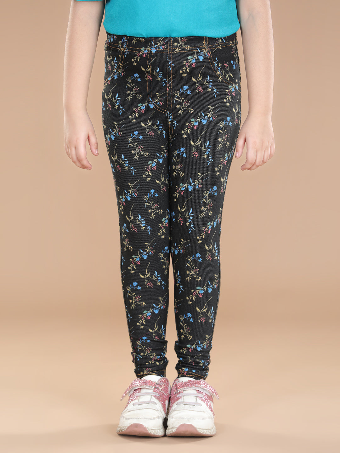 Girls Cotton Floral Printed Pack of 2 Jeggings