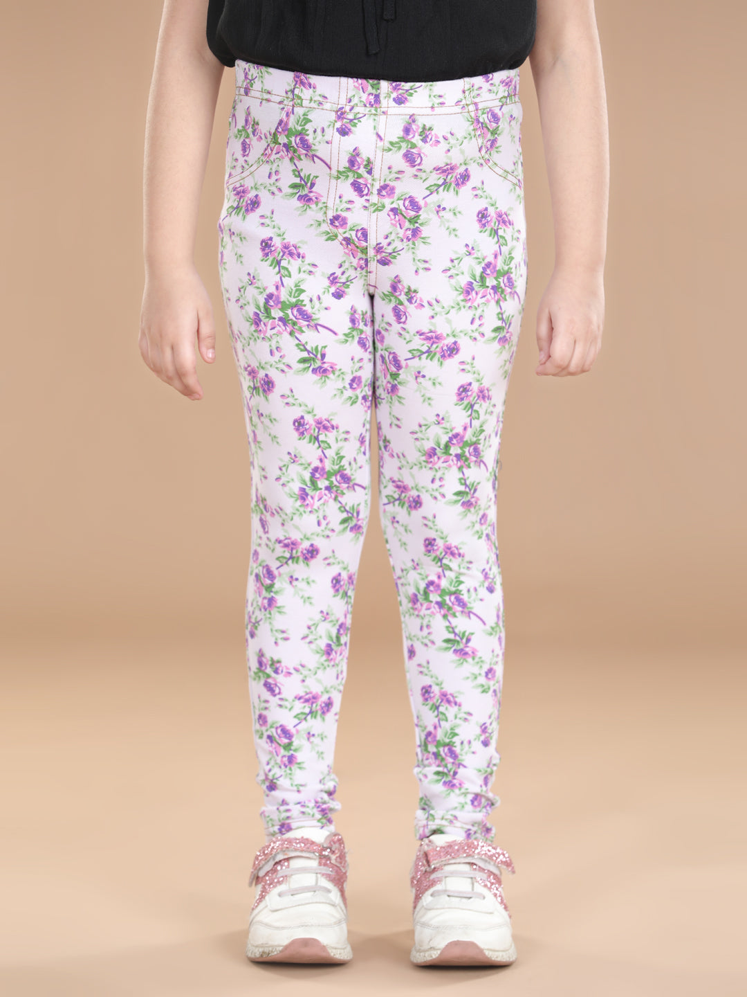 Girls Cotton Floral Printed Pack of 2 Jeggings