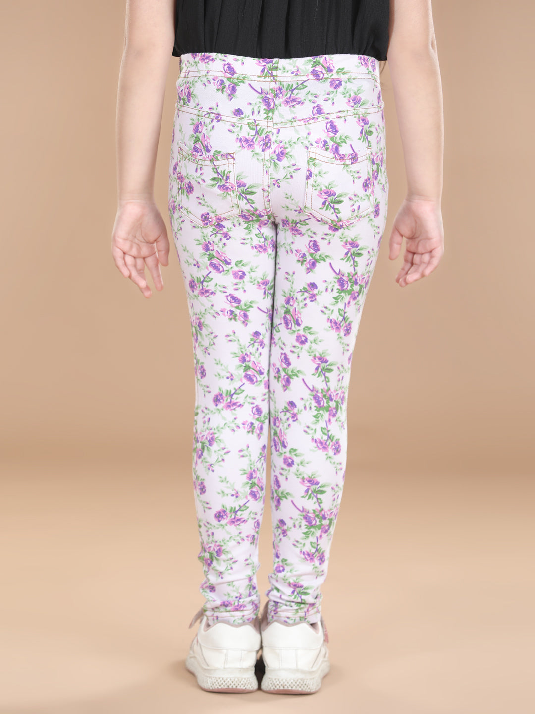 Girls Cotton Floral Printed Pack of 2 Jeggings