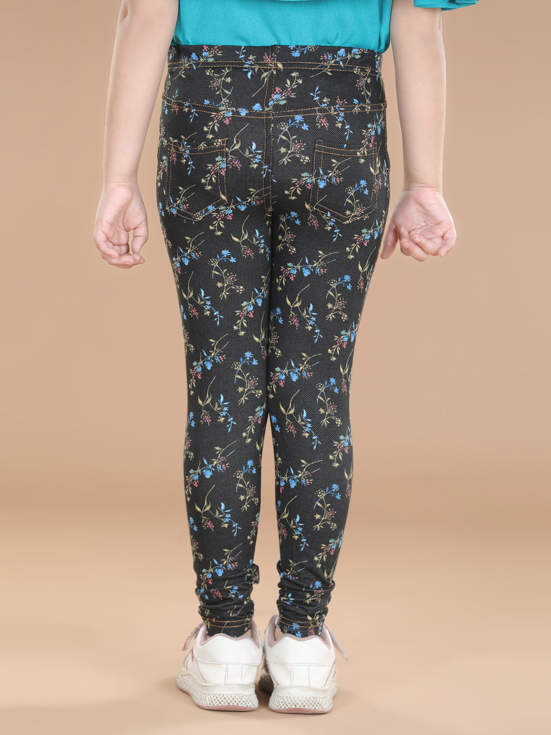 Girls Cotton Floral Printed Pack of 2 Jeggings