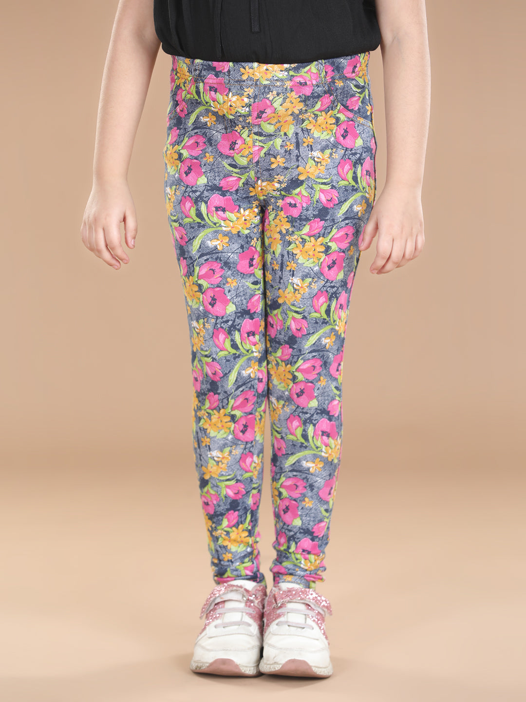 Girls Cotton Floral Printed Pack of 2 Jeggings