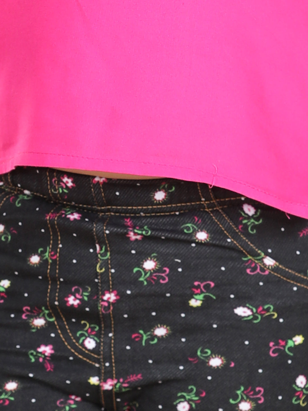 Girls Cotton Floral Printed Jegging and Pink Top Set