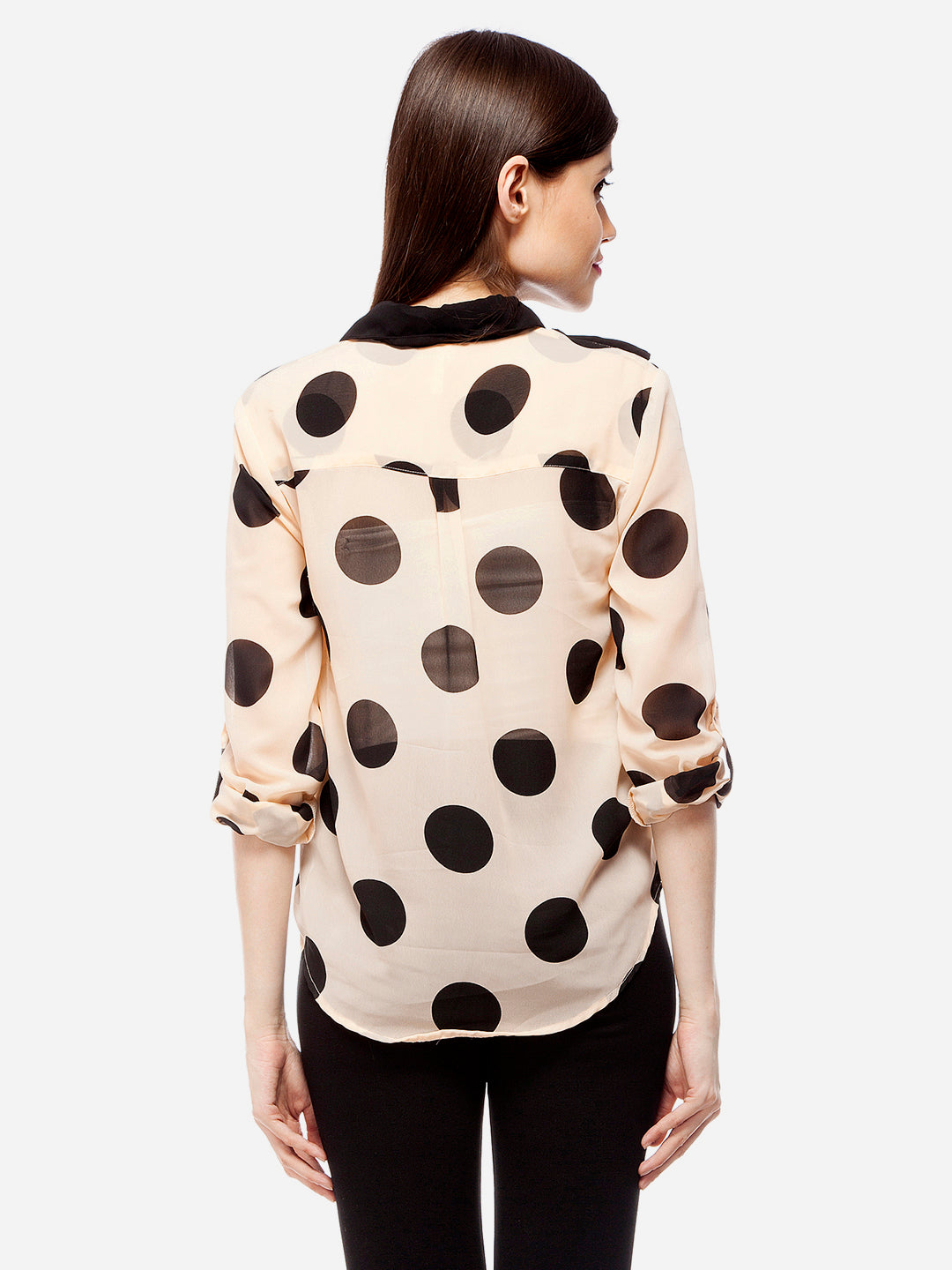 Women's Peach & Black Polyester Polka Shirt