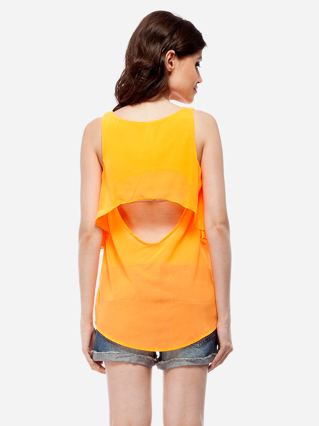 Women's Backless Orange Layer Polyester Top