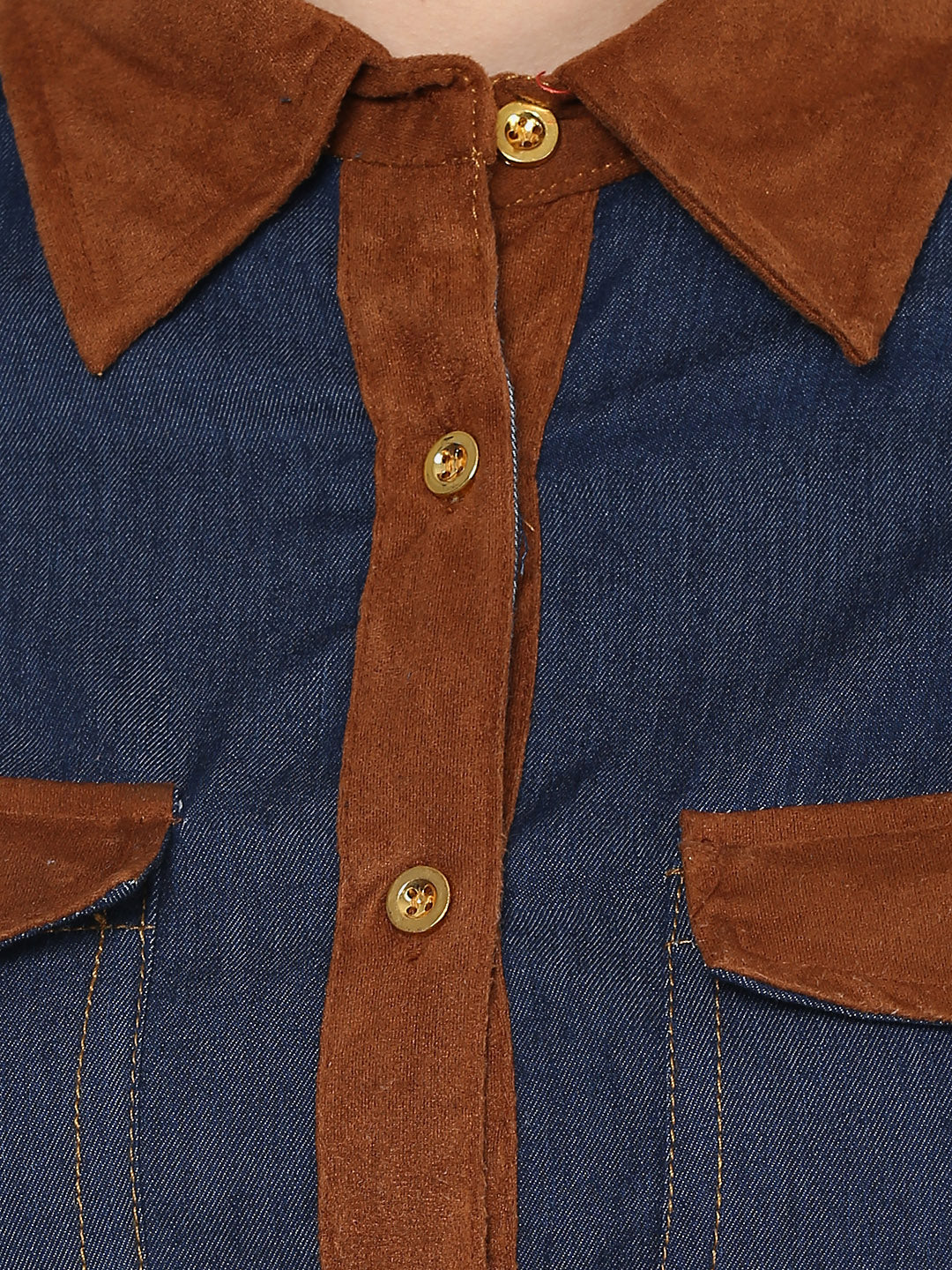 Women's Denim Shirt with Suede Trims
