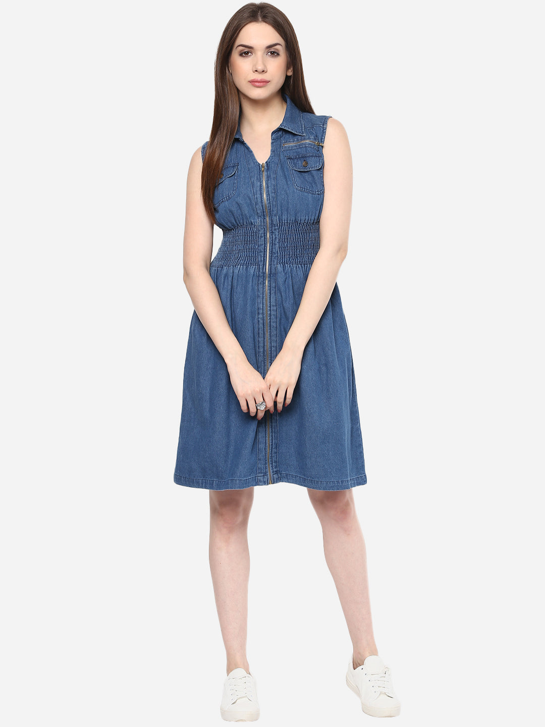 Women's Denim Fit and Flare Zip Dress