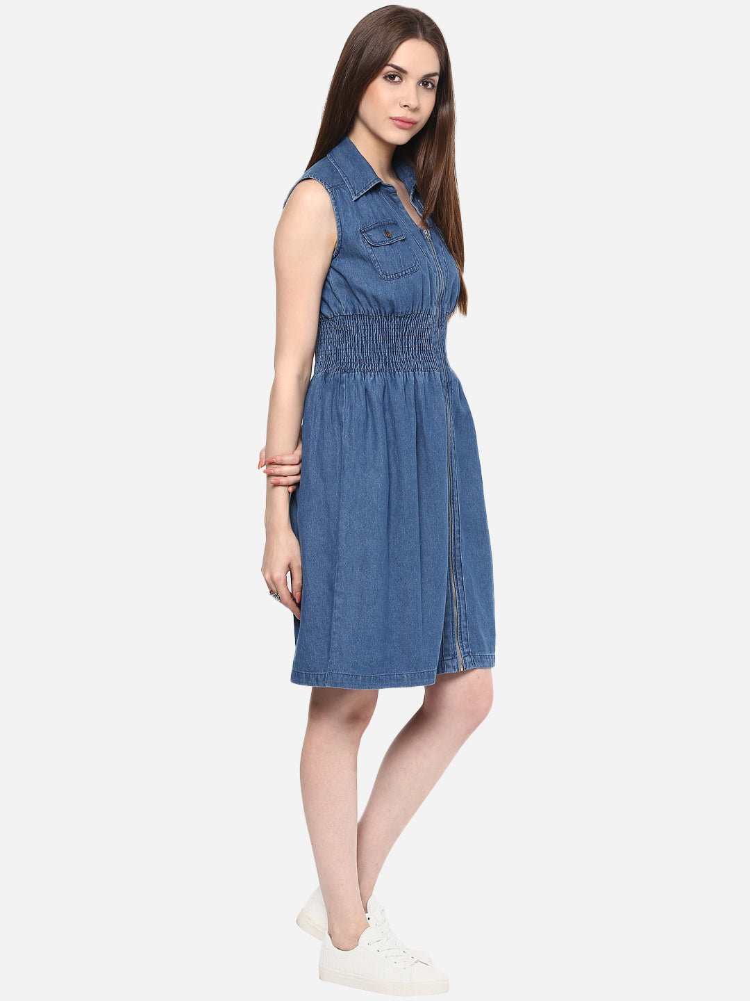 Women's Denim Fit and Flare Zip Dress