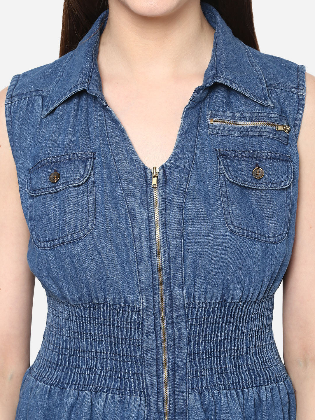 Women's Denim Fit and Flare Zip Dress