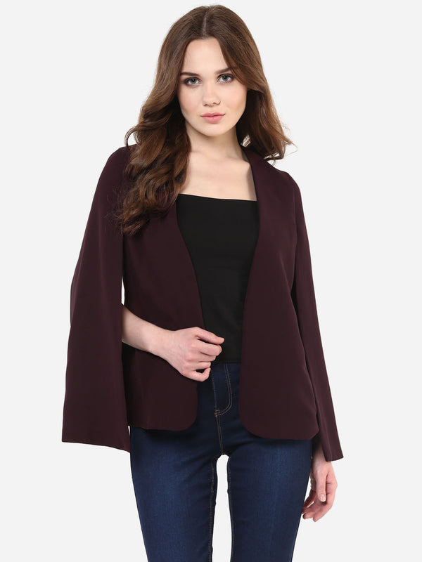 Women's Maroon Georgette Cape Coat