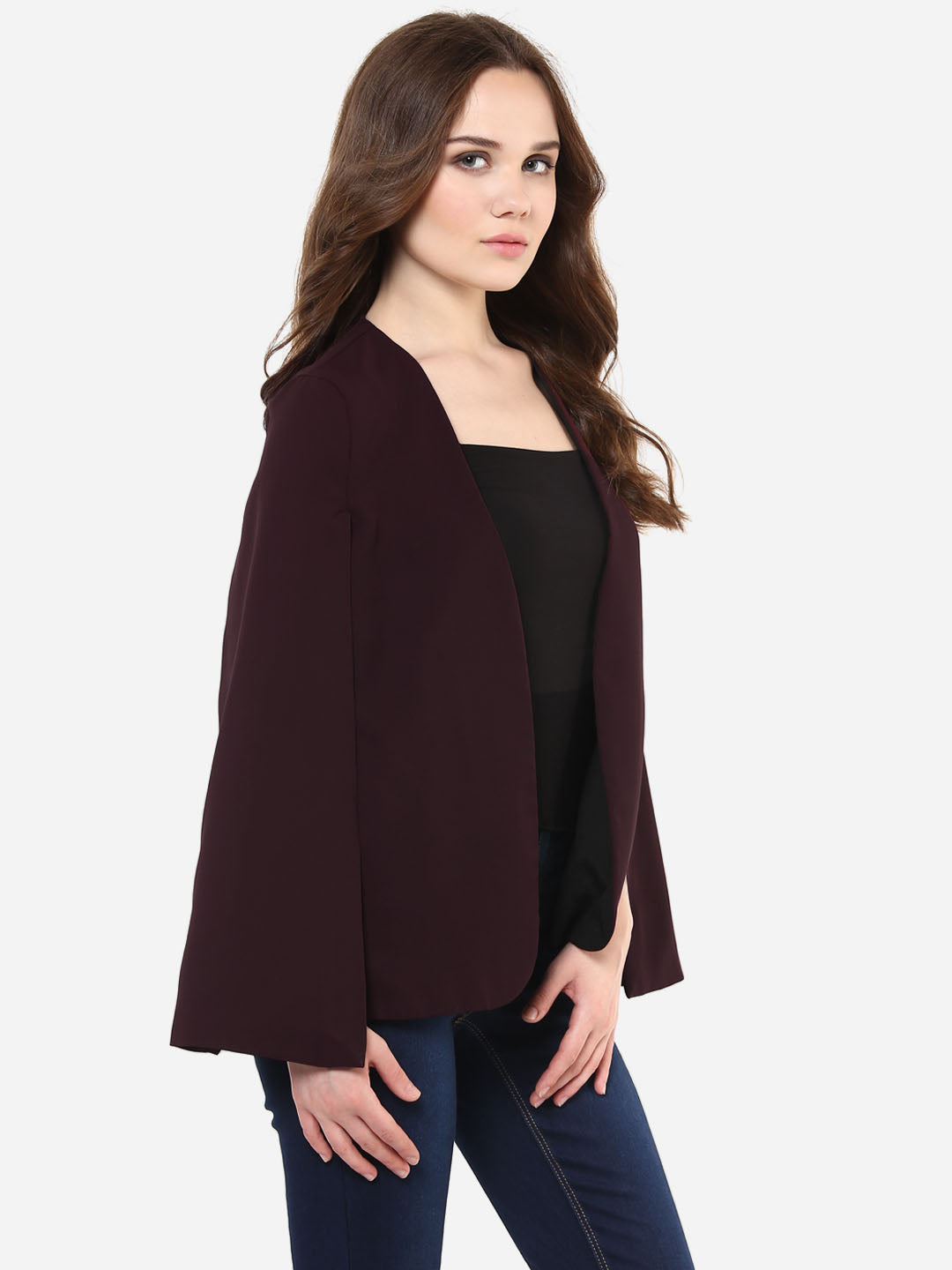 Women's Maroon Georgette Cape Coat