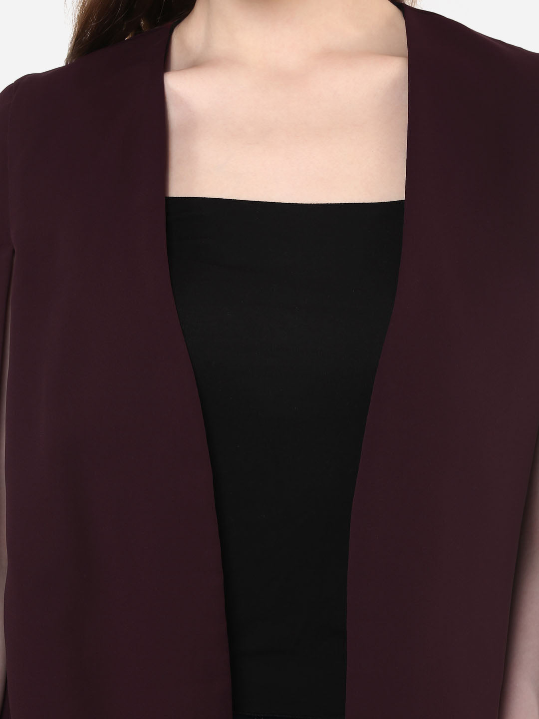 Women's Maroon Georgette Cape Coat