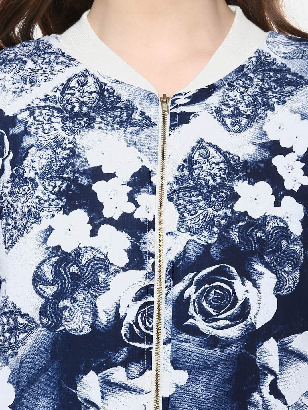Women's Blue Floral Print Bomber Jacket
