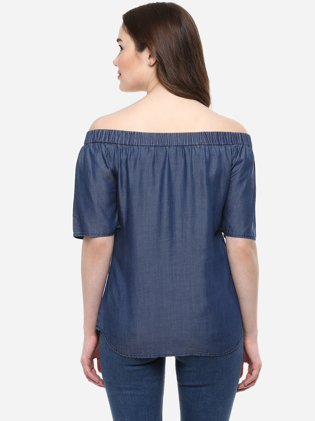 Women's Blue Tencel Denim Off Shoulder