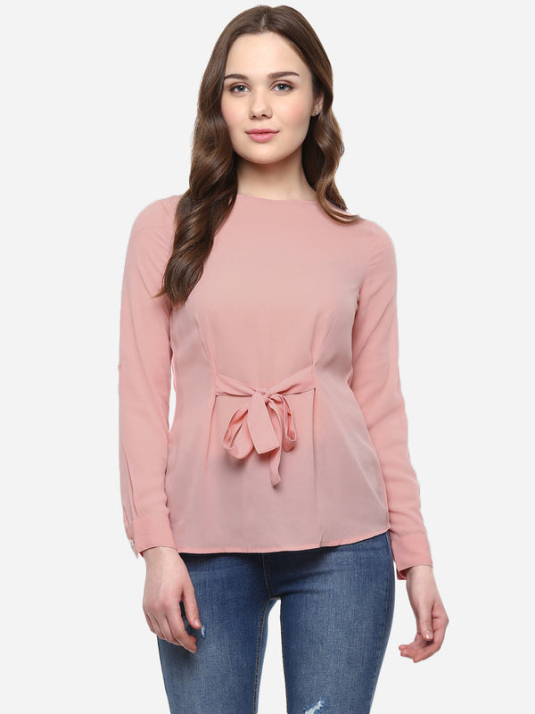Women's Pink  Georgette Front Knot Top