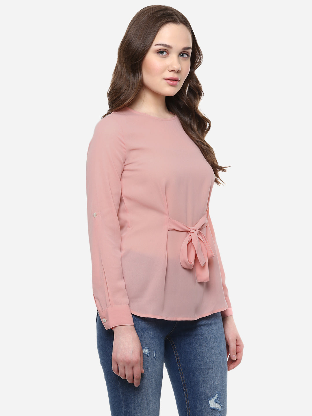 Women's Pink  Georgette Front Knot Top