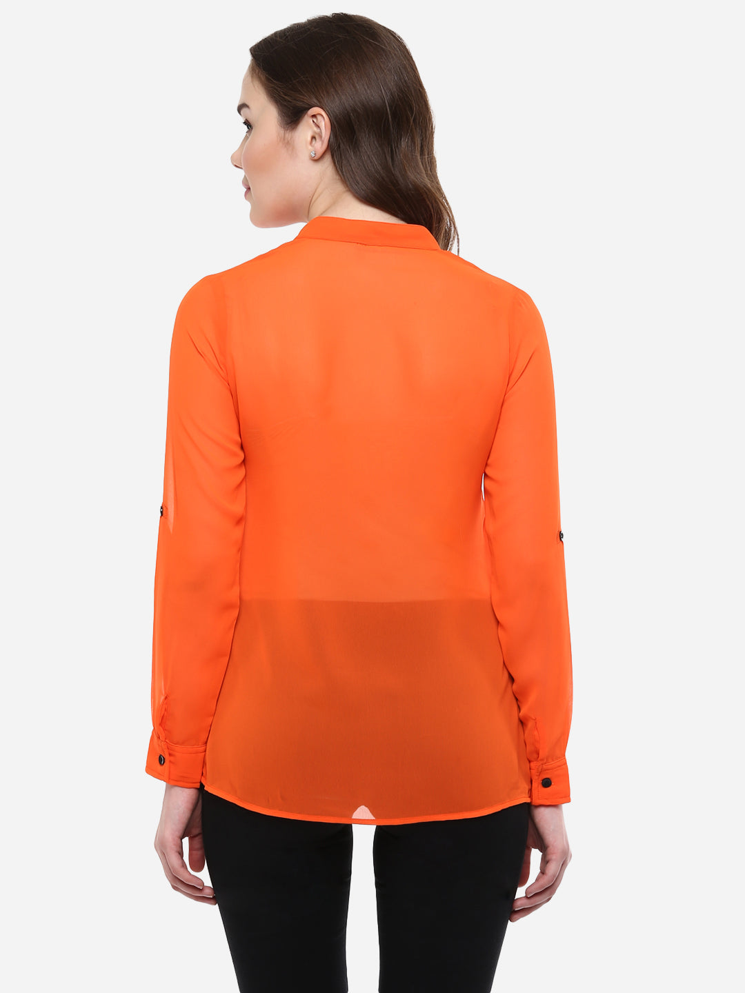Women's Orange Georgette Top with Black Lace Up