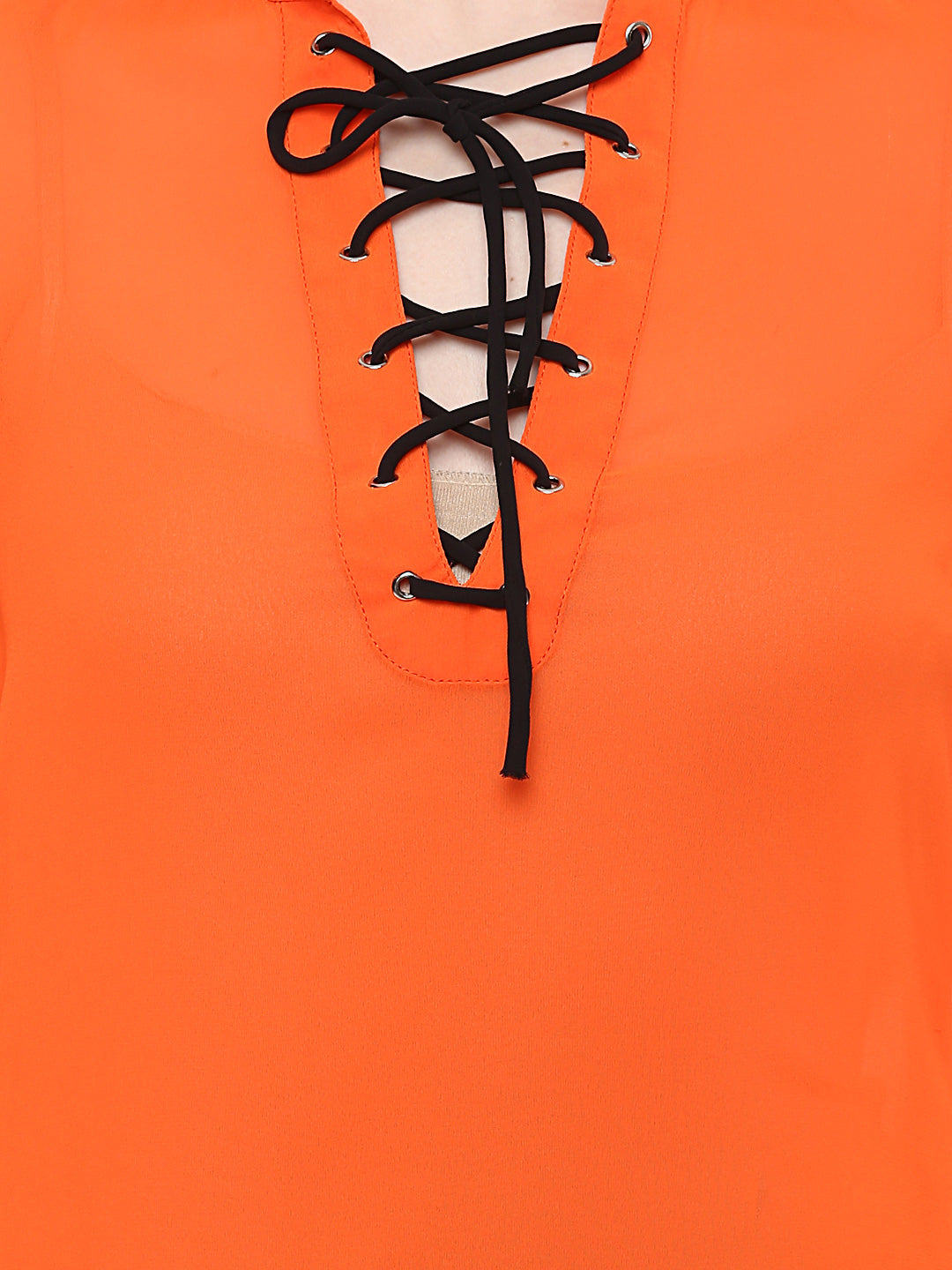 Women's Orange Georgette Top with Black Lace Up