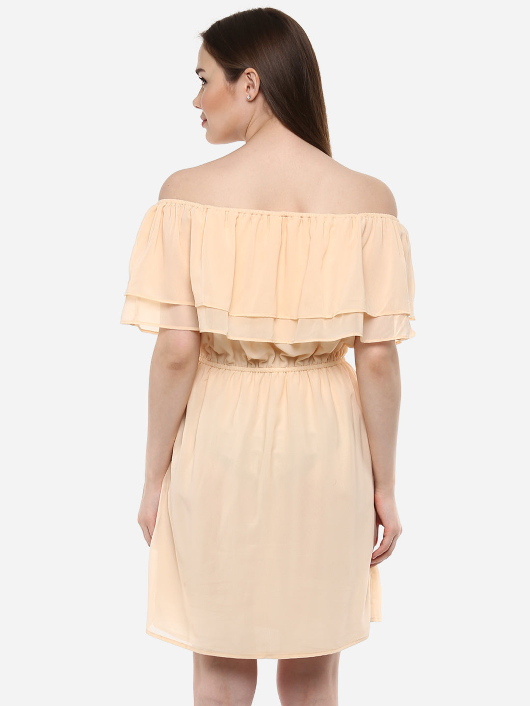 Women's Beige Georgette Off shoulder Dress