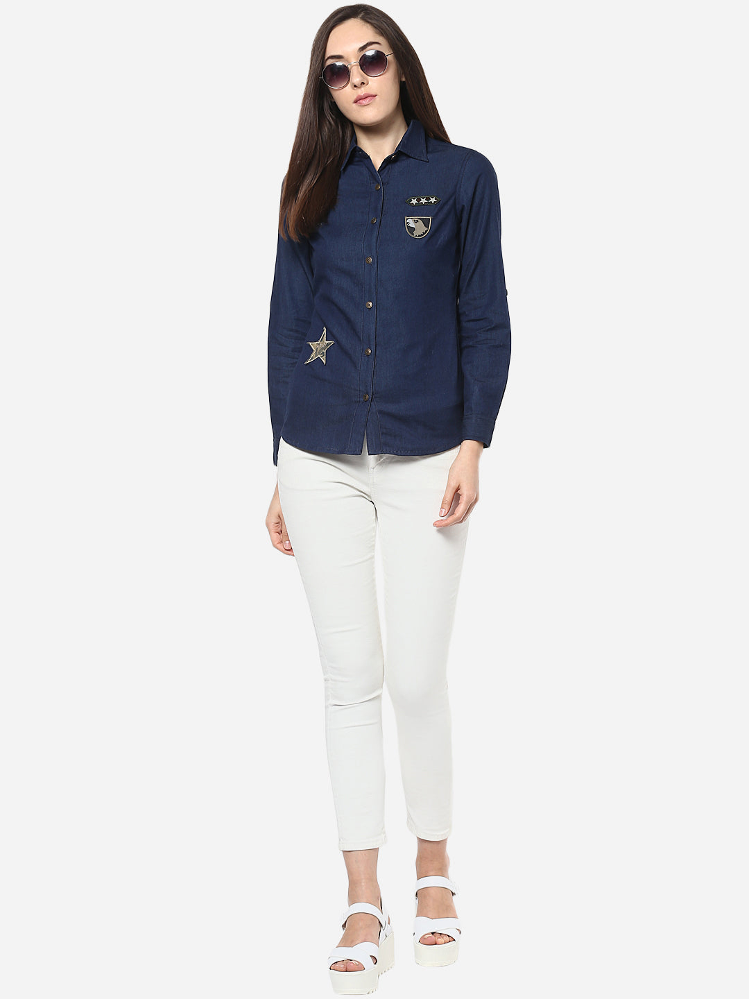 Women's Denim Shirt with Patches
