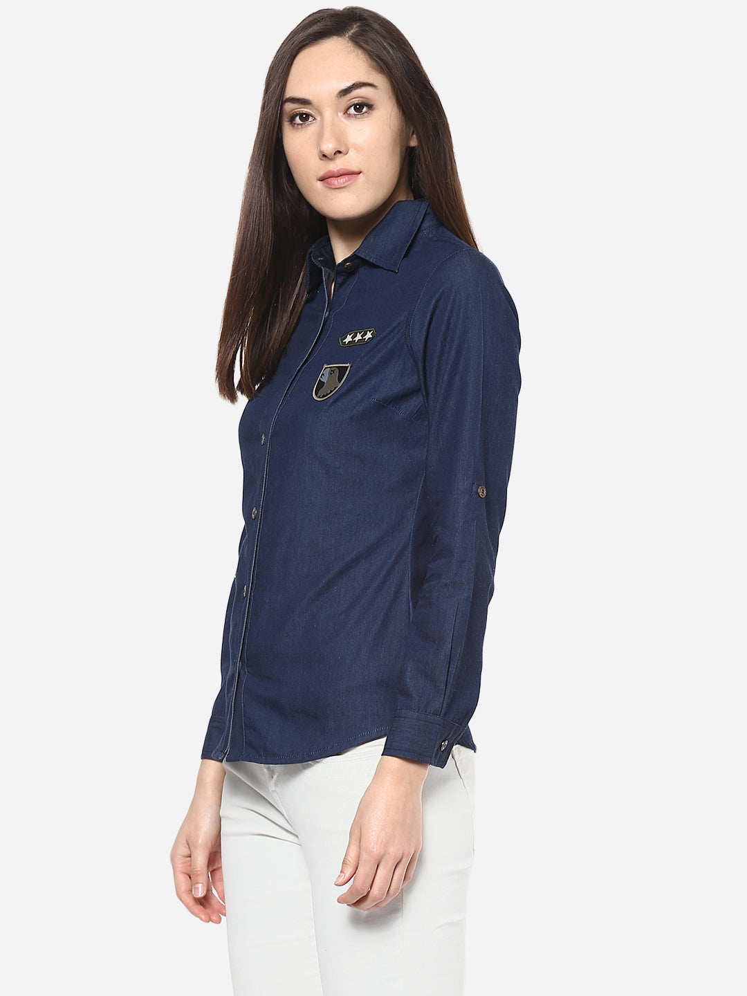 Women's Denim Shirt with Patches