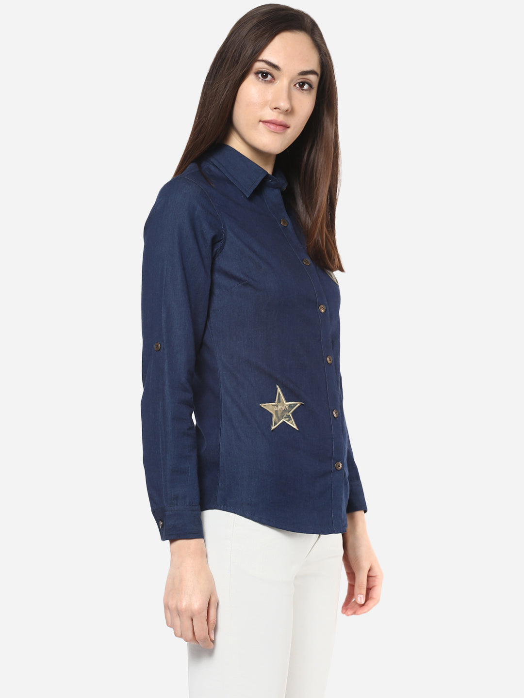 Women's Denim Shirt with Patches