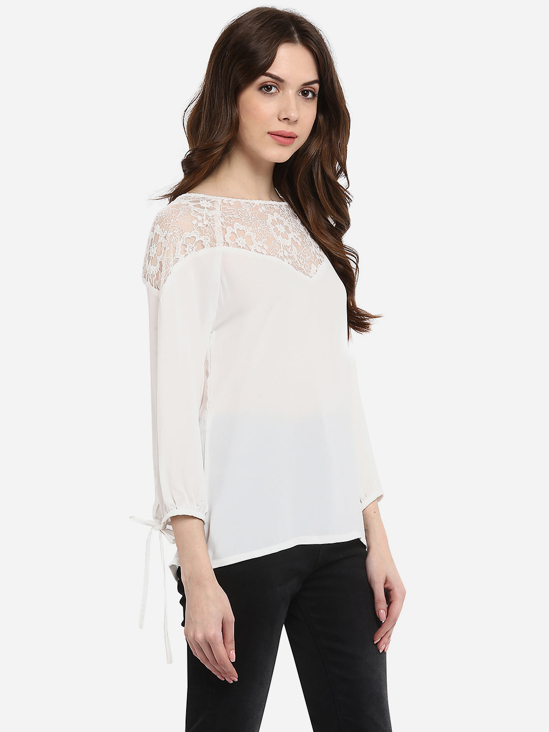Women's White Lace Neck Top