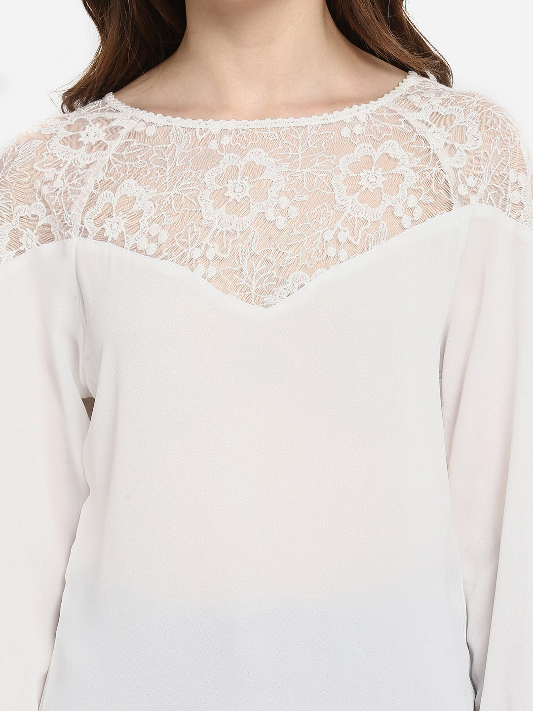 Women's White Lace Neck Top