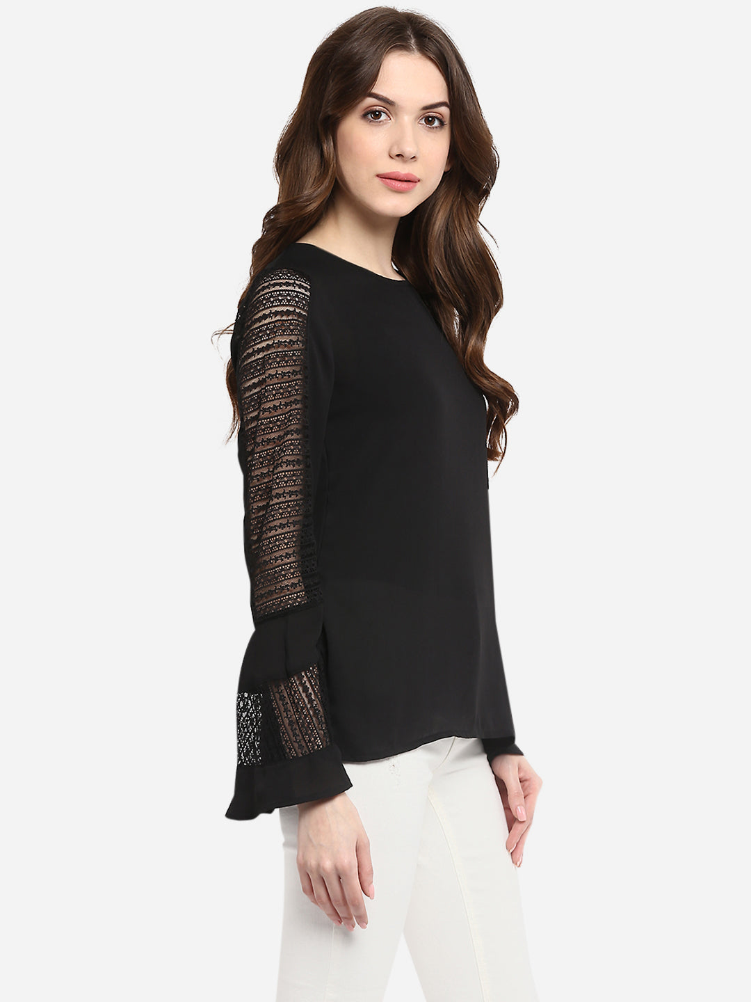 Women's Black Lace Bell SleeveTop